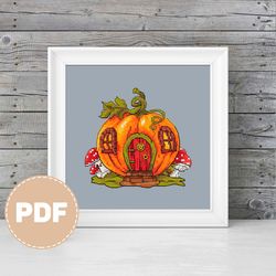 pumpkin house cross stitch pattern