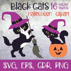 black cats illustrations | halloween vector clipart