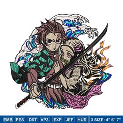 tanjiro and nezuko embroidery design, kimetsu no yaiba embroidery, logo design, anime design,  digital download