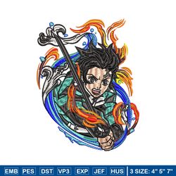 tanjiro fire and water embroidery design, kimetsu no yaiba embroidery, anime design, anime shirt, digital download