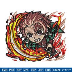 tanjiro fire breathing chibi embroidery design, kimetsu no yaiba embroidery, anime design, logo shirt, digital download