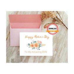 mother's day card for wife printable card, mother's day card from husband, digital download