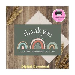 printable card | digital download | notecard   thank you teacher | teacher appreciation| digital card for teacher instan