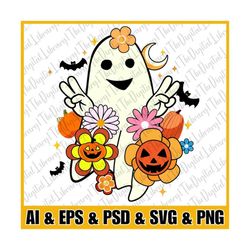 Retro Floral Ghost SVG, Halloween floral ,Halloween  SVG , PNG, digital download, Halloween, Sublimation File, Scary, Sp