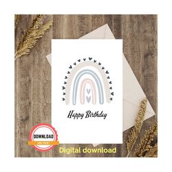 printable birthday card birthday rainbow card instant download card printable greetings card cute rainbow kids birthday