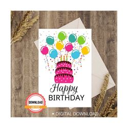 printable birthday card, happy birthday greeting card - instant digital/printable download