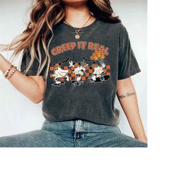 comfort colors mickey ghost creep it real shirt,mickey ghost spooky season with pumpkin comfort colors tee, retro mickey