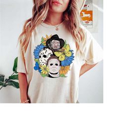 retro halloween shirt, halloween floral t-shirt, scream, jason, michael myers, horror movie floral shirt, fall shirt, ha