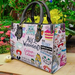 alice in wonderland leather handbag, cute alice with friends women handbag, personalized leather bag, gift for her