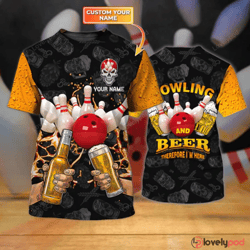 customized bowling and beer 3d tshirt - personalized name for bowling enthusiasts