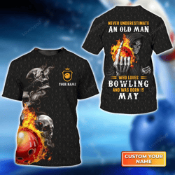 personalized bowling skull 3d t-shirt for may-born old men who love bowling