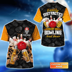 bowling & beer personalized 3d tshirt: perfect gift for easily distracted bowlers