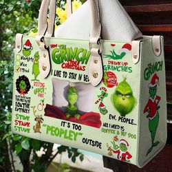 Personalized Christmas Grinch Handbag, Anniversary Grinch Handbag, Disney Leatherr Handbag
