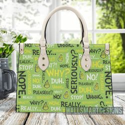 personalized christmas grinch seriously handbag, the grinch handbag, grinch leatherr handbag