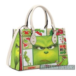 personalized cute grinch collection handbag, the grinch handbag, grinch leatherr handbag