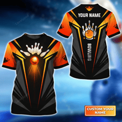 flaming orange bowling ball personalized name 3d tshirt: perfect gift for bowlers