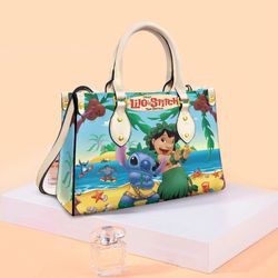 personalized lilo stitch art handbag, anniversary stitch handbag, disney leatherr handbag