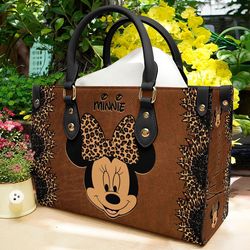 personalized minnie leopard leatherr handbag, anniversary mickey handbag, disney handbag