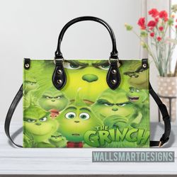 personalized the grinch wallpaper handbag, the grinch handbag, grinch leatherr handbag