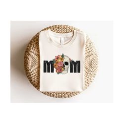 floral skull mom png, skull sublimation download, skull png, retro png, mom hippie png, boho png, flower mom skull subli