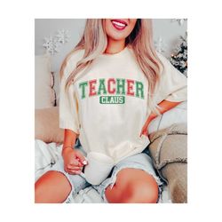 teacher claus png, teacher era png, trendy christmas png, retro teacher christmas, varsity christmas, teacher christmas,