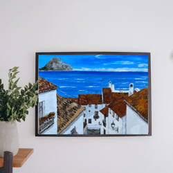 spanish cityscape original acrylic art seascape painting on canvas hand painted unique wall art by rinaartsk