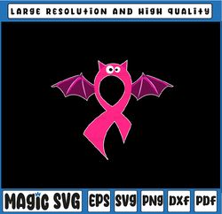 bat & pink ribbon breast cancer awareness halloween svg breast cancer warriors svg png, breast cancer awareness month