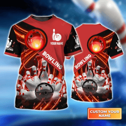 personalized name 3d tshirt: red bowling ball in fire - perfect gift for bowlers & bowling teams