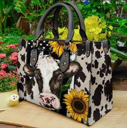 cow sunflower women leather hand bag,cow sunflower woman handbag,cow sunflower lover handbag