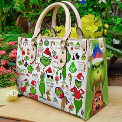 grinch christmas leather bag, grinch bags and purses, grinch lover handbag