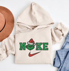 nike grinch santa hat embroidered sweatshirt, christmas embroidered sweater, nike hoodie, unisex shirt