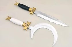 crescent moon dagger ritual athame boline curved handmade knife bone horn handle