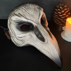 crow mask: japanese karasu tengu mask wearable - venetian carnival mask, raven mask, bird beak mask white and black