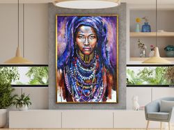 african woman art, african woman canvas, african beauty print, ethnic poster, wall art canvas design, framed canvas read
