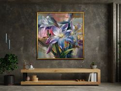 colorful flowers canvas art, flower canvas painting, vintage art, floral art work, wall art canvas design, framed canvas