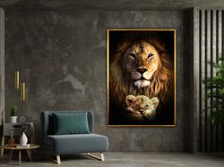 lion and lioness family canvas print wall art wild animal family picture for living room,wall art canvas design, framed