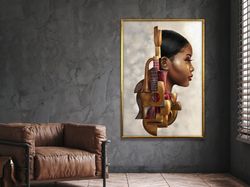 musician black woman, musician canvas art, violin canvas print,saxophone wall art, wall art canvas design, framed canvas