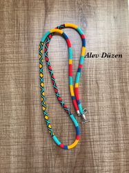 extra long native american style necklace, beaded necklace, southwest necklace, beadwork necklace, native beadwork