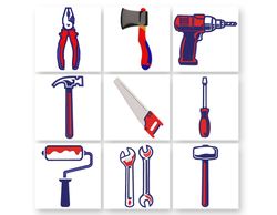 construction tools embroidery design. building repair hand tools machine embroidery file
