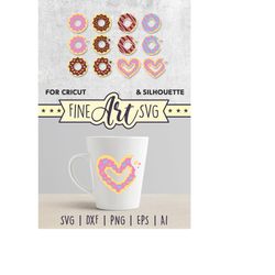 donut svg file, doughnut svg bundle, food cutting clip art, cricut silhouette files, shirt svg cut file, heart shape cak