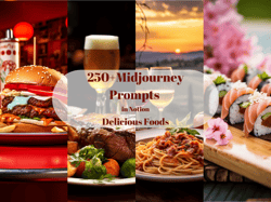 250 delicious foods midjourney prompts, realistic food art, best ai professional midjourney prompts, digital art