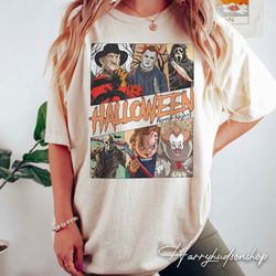 vintage halloween horror night comfort colors shirt, horror characters television halloween shirt, scary movie shirt, ha