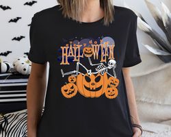 vintage halloween shirt-everday is halloween-skeleton black cat pumpkin long sleeve halloween shirt-retro-trending now