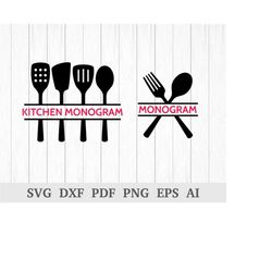 split kitchen utensil svg, kitchen monogram svg, kitchen svg, spoon fork svg, utensil svg, cricut & silhouette vinyl, dx