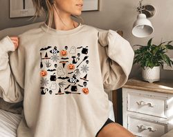 vintage halloween sweatshirt, halloween sweater, halloween shirts for women, halloween elements sweatshirt, halloween th