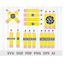 pencil monogram svg, pencil svg, pencil split monogram, svg cutting files, cricut & silhouette, screen, dxf, ai, pdf, pn