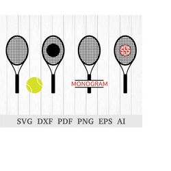 tennis svg, tennis racket svg, tennis ball svg, tennis monogram, sports monogram svg, cricut & silhouette, vinyl, dxf, a