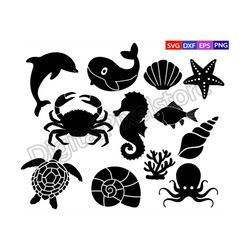 ocean animals svg,sea animals svg,under the sea svg,seashell svg,beach svg,svg files for cricut,silhouette,png,eps,dxf,d