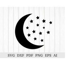 moon star svg, moon and stars svg, celestial svg, crescent moon svg cutting file, cricut & silhouette, vinyl, dxf, ai, p