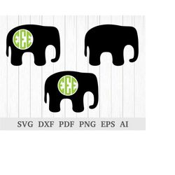 elephant monogram svg, baby elephant svg, cute elephant svg clipart, svg cutting files, cricut & silhouette, vinyl, dxf,